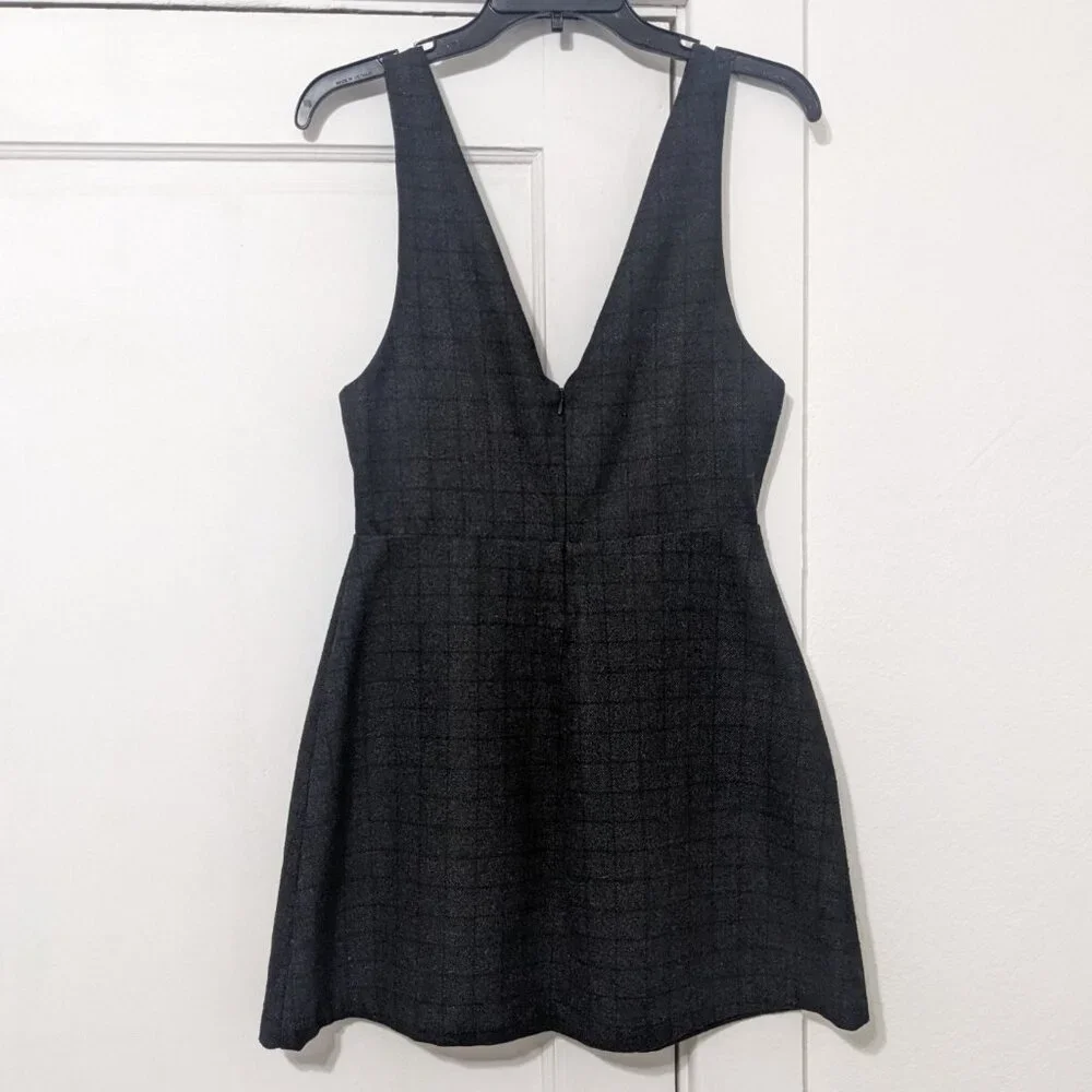 reformation rigley plaid mini dress v neck tie zipup charcoal size 4 - Picture 4 of 8